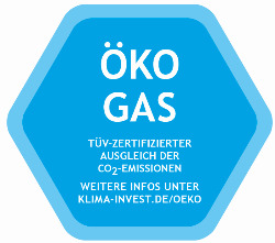 Siegel &bdquo;&Ouml;KO GAS &ndash; T&Uuml;V-zertifizierter Ausgleich der CO₂-Emissionen